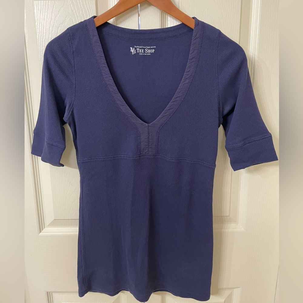 Victoria's Secret Blue V-Neck Fitted 3/4 Sleeve Top(M)